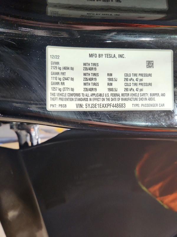 Aukcja sprzedaży 2023 Tesla Model 3, vin: 5YJ3E1EAXPF448683, numer aukcji: 53049976
