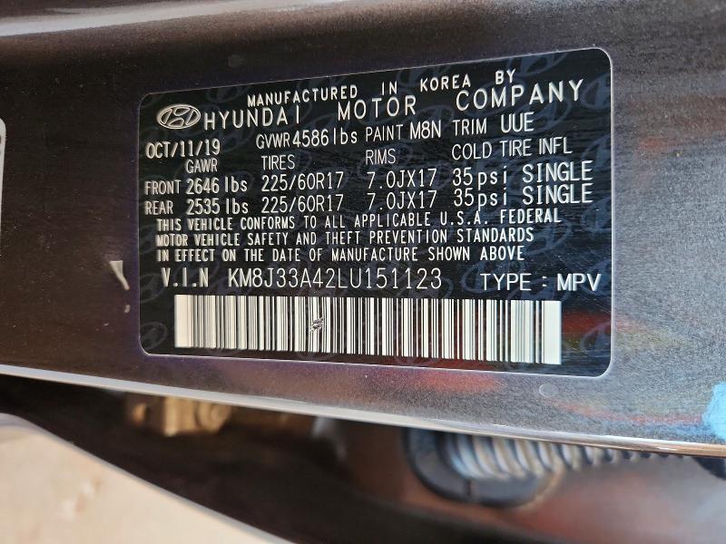 2020 Hyundai Tucson მანქანა იყიდება აუქციონზე, vin: KM8J33A42LU151123, აუქციონის ნომერი: 54702196