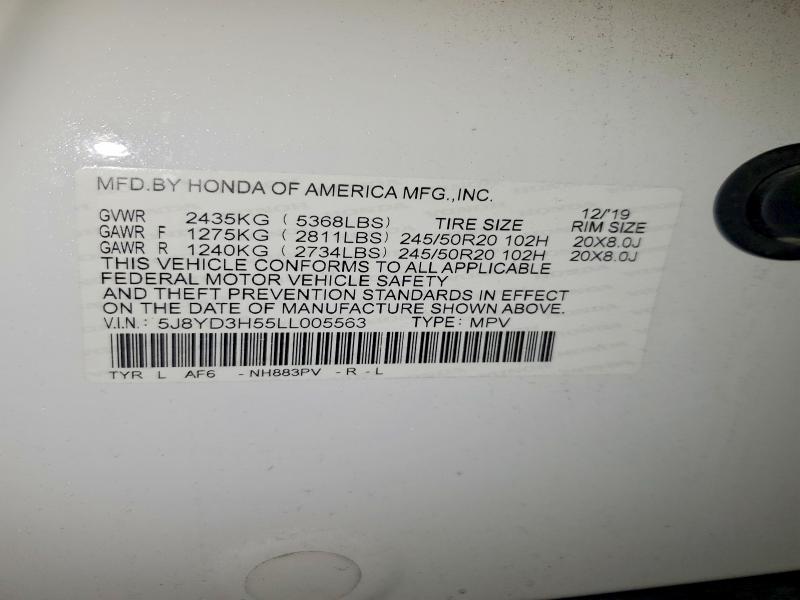 2020 Acura Mdx მანქანა იყიდება აუქციონზე, vin: 5J8YD3H55LL005563, აუქციონის ნომერი: 53289476