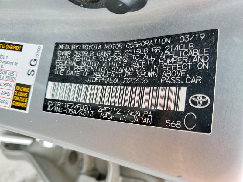 Aukcja sprzedaży 2020 Toyota Corolla, vin: JTDEPRAE6LJ023636, numer aukcji: 52611056