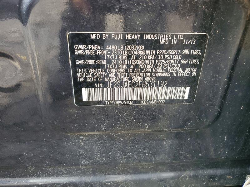 2014 Subaru Forester მანქანა იყიდება აუქციონზე, vin: JF2SJAEC2EH531192, აუქციონის ნომერი: 51601456