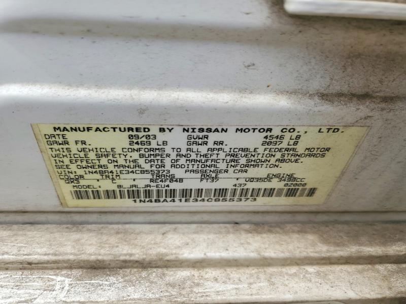 53957506 :رقم المزاد ، 1N4BA41E34C855373 vin ، 2004 Nissan Maxima مزاد بيع