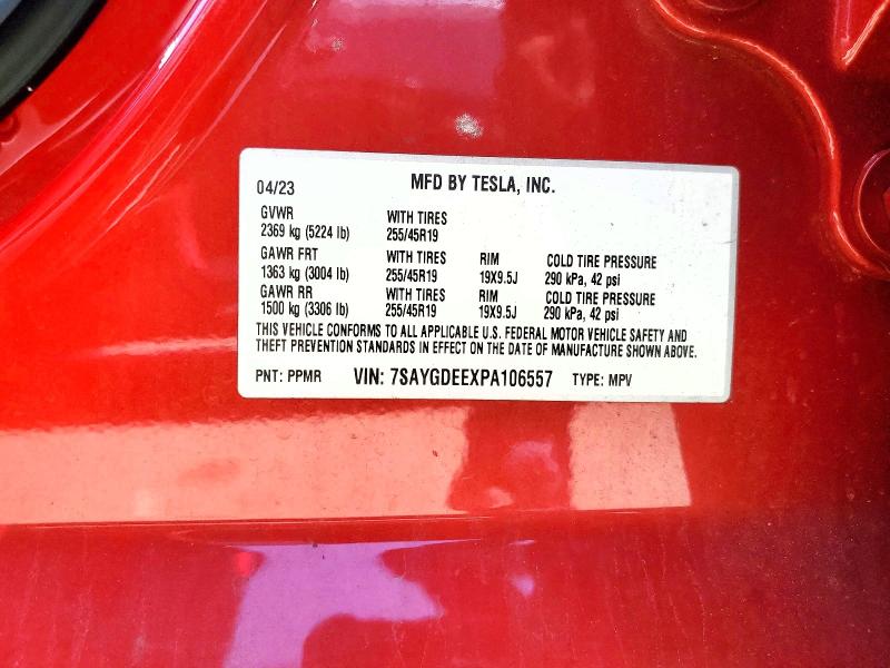 Продажа на аукционе авто 2023 Tesla Model Y, vin: 7SAYGDEEXPA106557, номер лота: 51864566