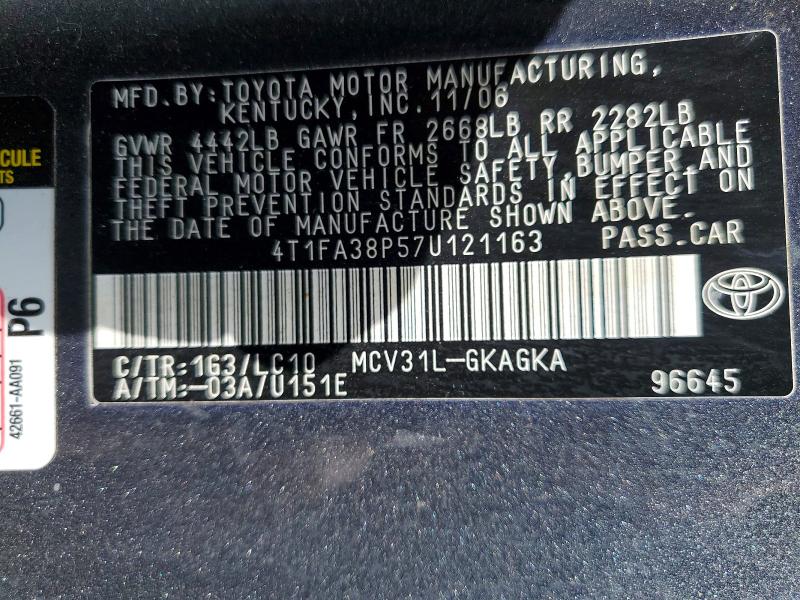 Aukcja sprzedaży 2007 Toyota Camry Solara, vin: 4T1FA38P57U121163, numer aukcji: 52384686