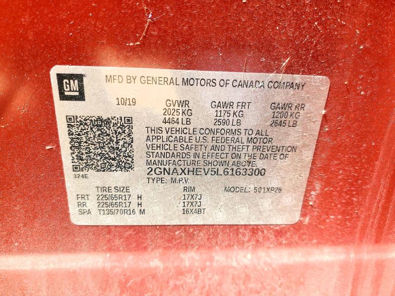 2020 Chevrolet Equinox მანქანა იყიდება აუქციონზე, vin: 2GNAXHEV5L6163300, აუქციონის ნომერი: 53600116
