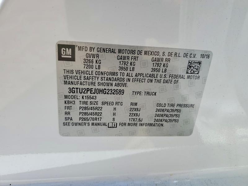 Aukcja sprzedaży 2017 Gmc Sierra, vin: 3GTU2PEJ0HG232689, numer aukcji: 52361716