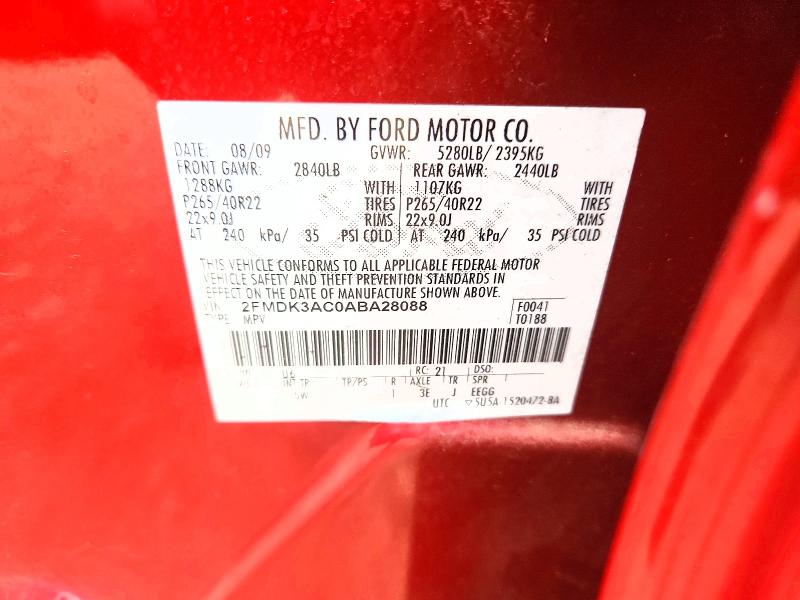 Продажа на аукционе авто 2010 Ford Edge, vin: 2FMDK3AC0ABA28088, номер лота: 54863096