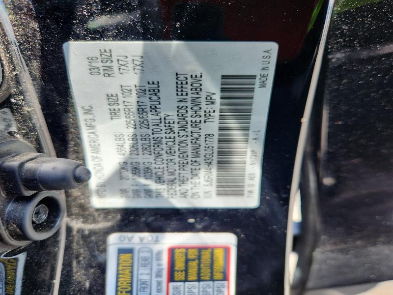 53579726 :رقم المزاد ، 5J6RM4H43GL051778 vin ، 2016 Honda Cr-v مزاد بيع