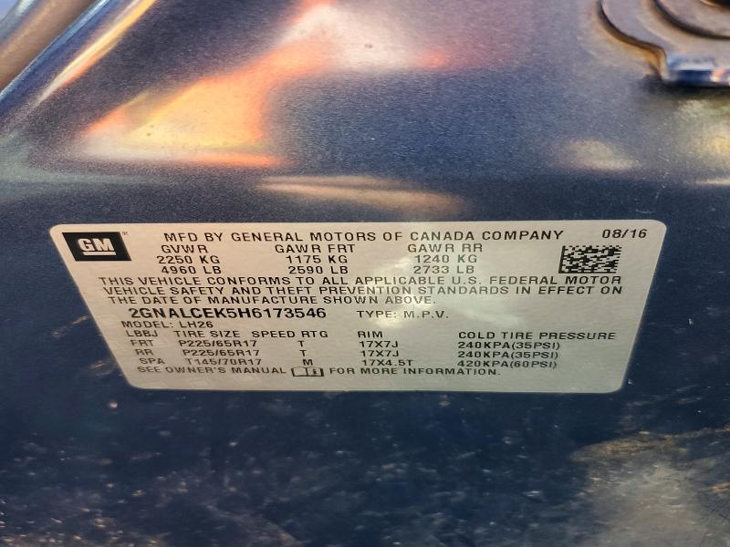 Продаж на аукціоні авто 2017 Chevrolet Equinox, vin: 2GNALCEK5H6173546, номер лоту: 53825746