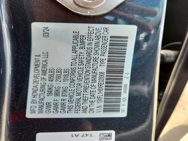 Продажа на аукционе авто 2024 Honda Civic, vin: 19XFL1H8XRE020908, номер лота: 51978266