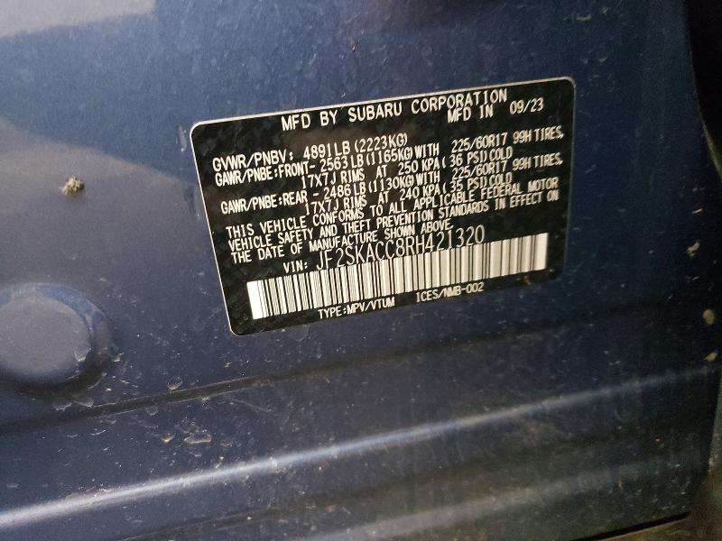 52578376 :رقم المزاد ، JF2SKACC8RH421320 vin ، 2024 Subaru Forester مزاد بيع
