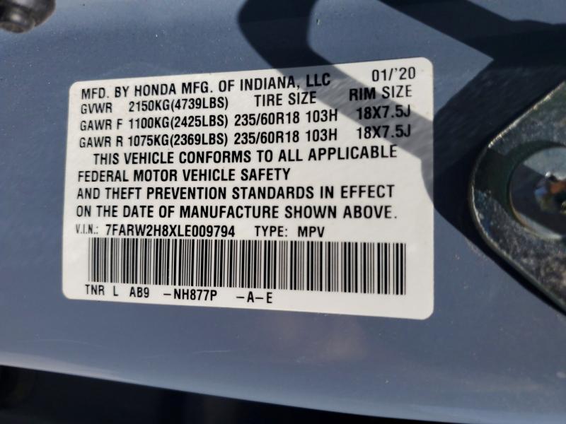 2020 Honda Cr-v მანქანა იყიდება აუქციონზე, vin: 7FARW2H8XLE009794, აუქციონის ნომერი: 52477976