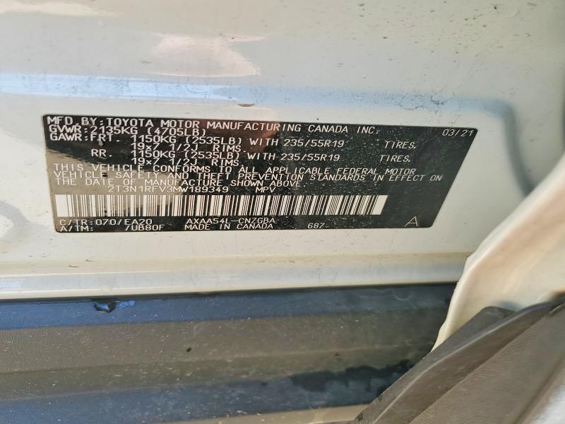 Продажа на аукционе авто 2021 Toyota Rav4, vin: 2T3N1RFV3MW189349, номер лота: 53414316