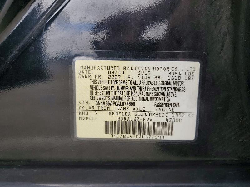 2010 Nissan Sentra მანქანა იყიდება აუქციონზე, vin: 3N1AB6AP0AL677599, აუქციონის ნომერი: 51906196