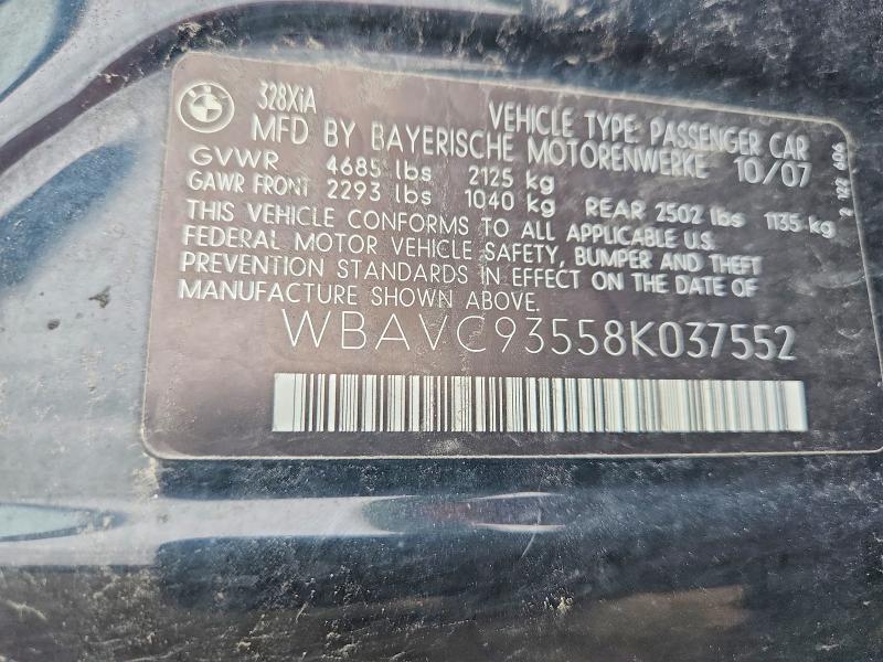 54468226 :رقم المزاد ، WBAVC93558K037552 vin ، 2008 Bmw 328 مزاد بيع