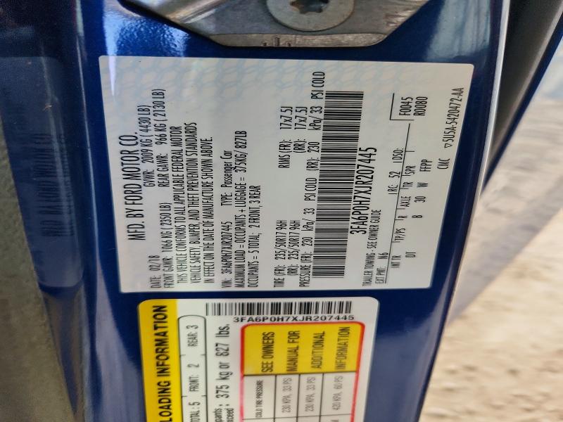 2018 Ford Fusion მანქანა იყიდება აუქციონზე, vin: 3FA6P0H7XJR207445, აუქციონის ნომერი: 52754496