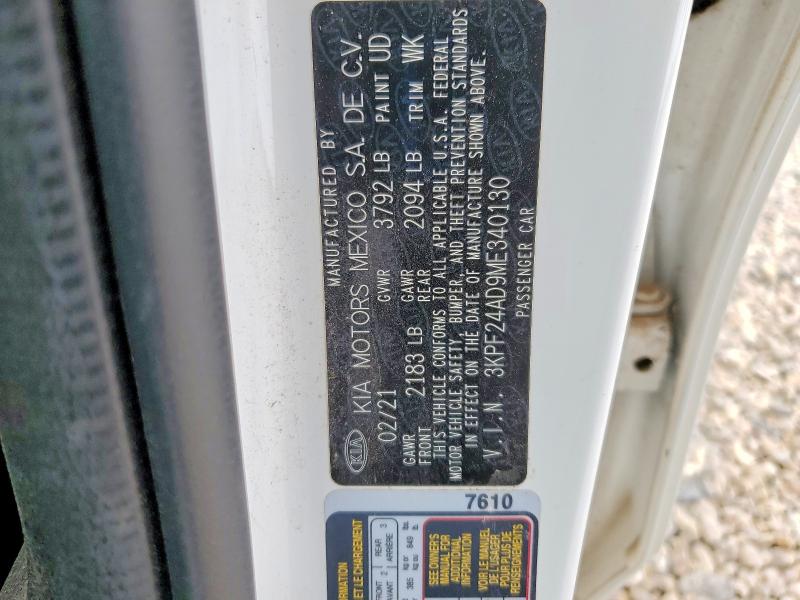 Aukcja sprzedaży 2021 Kia Forte, vin: 3KPF24AD9ME340130, numer aukcji: 52314936