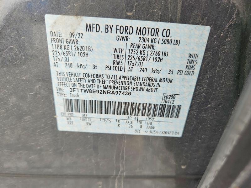 54713026 :رقم المزاد ، 3FTTW8E92NRA97436 vin ، 2022 Ford Maverick مزاد بيع