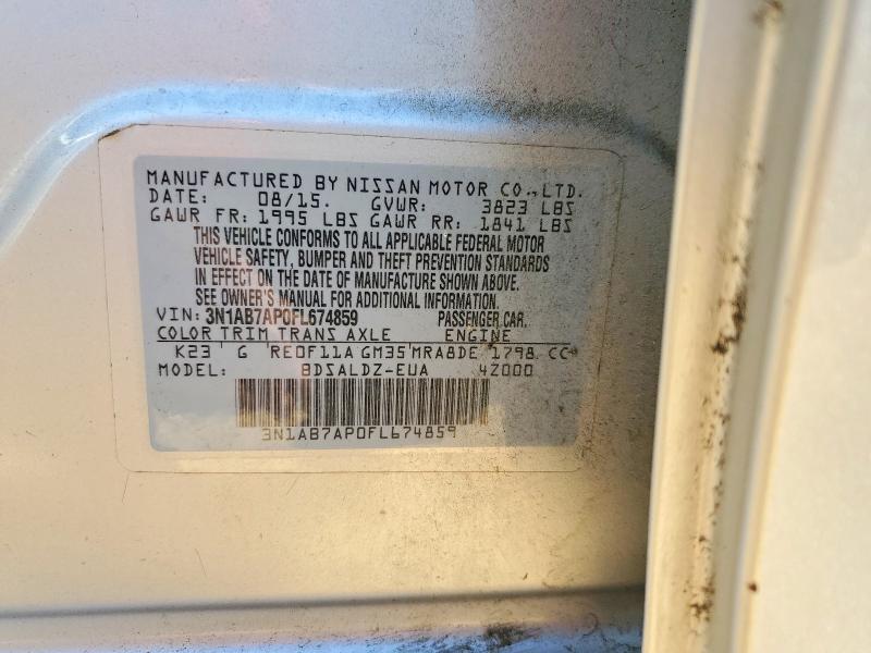 2015 Nissan Sentra მანქანა იყიდება აუქციონზე, vin: 3N1AB7AP0FL674859, აუქციონის ნომერი: 52380856