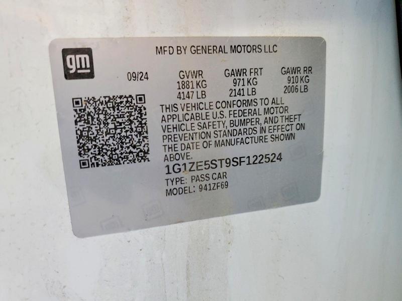 52620876 :رقم المزاد ، 1G1ZE5ST9SF122524 vin ، 2025 Chevrolet Malibu مزاد بيع