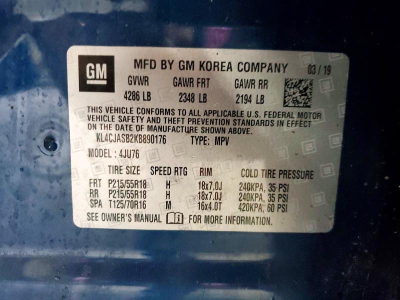54592556 :رقم المزاد ، KL4CJASB2KB890176 vin ، 2019 Buick Encore مزاد بيع