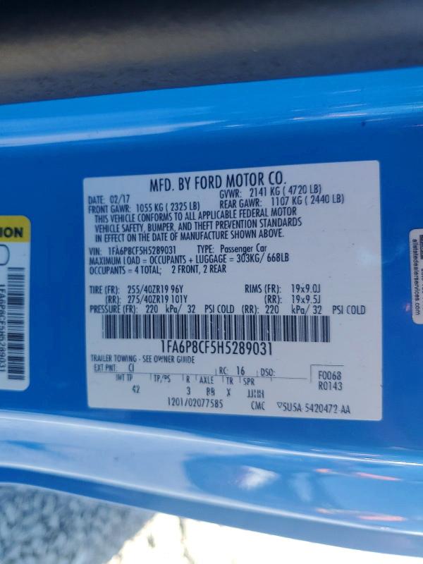 55264096 :رقم المزاد ، 1FA6P8CF5H5289031 vin ، 2017 Ford Mustang مزاد بيع