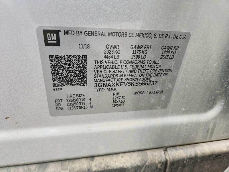 52086126 :رقم المزاد ، 3GNAXKEV5KS566237 vin ، 2019 Chevrolet Equinox مزاد بيع