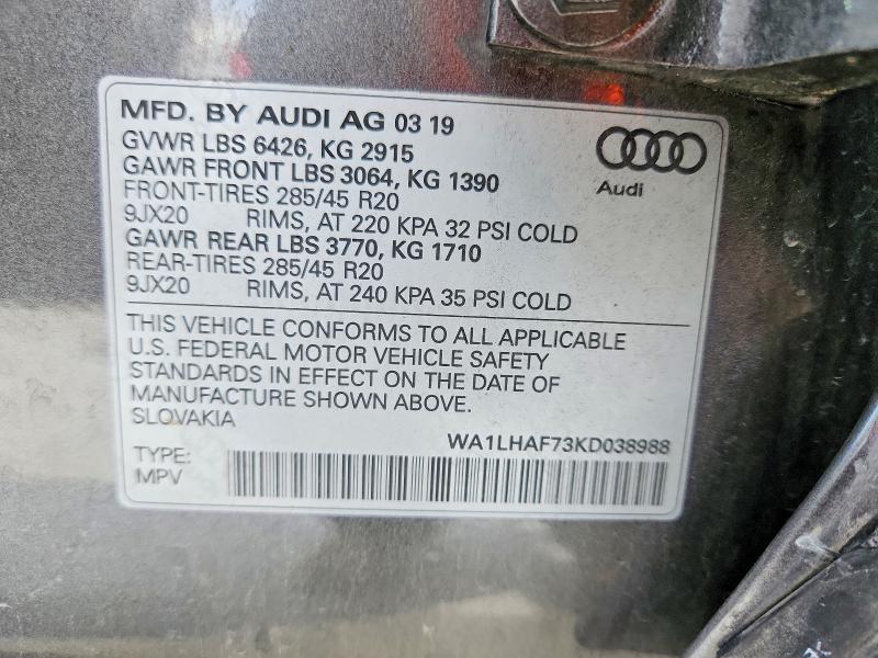 Aukcja sprzedaży 2019 Audi Q7, vin: WA1LHAF73KD038988, numer aukcji: 55170156