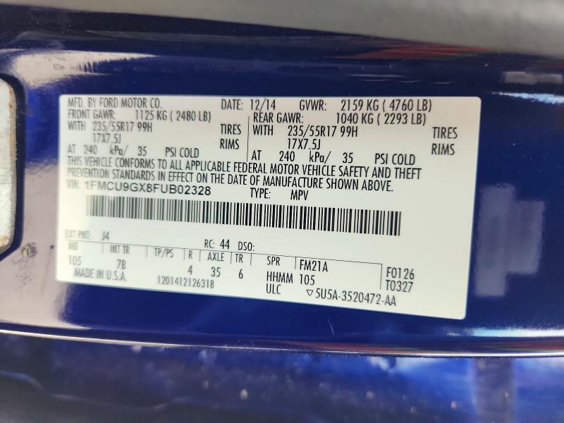 2015 Ford Escape მანქანა იყიდება აუქციონზე, vin: 1FMCU9GX8FUB02328, აუქციონის ნომერი: 54874106