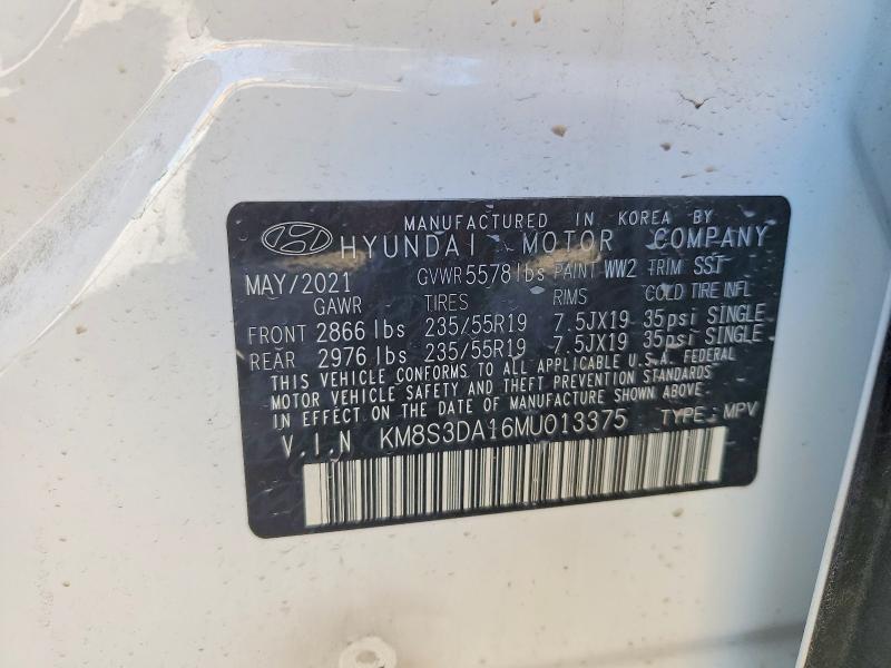 Продажа на аукционе авто 2021 Hyundai Santa Fe, vin: KM8S3DA16MU013375, номер лота: 53190586
