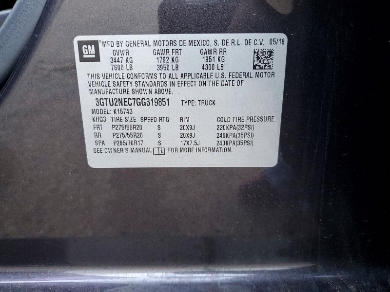 2016 Gmc Sierra მანქანა იყიდება აუქციონზე, vin: 3GTU2NEC7GG319851, აუქციონის ნომერი: 54442276