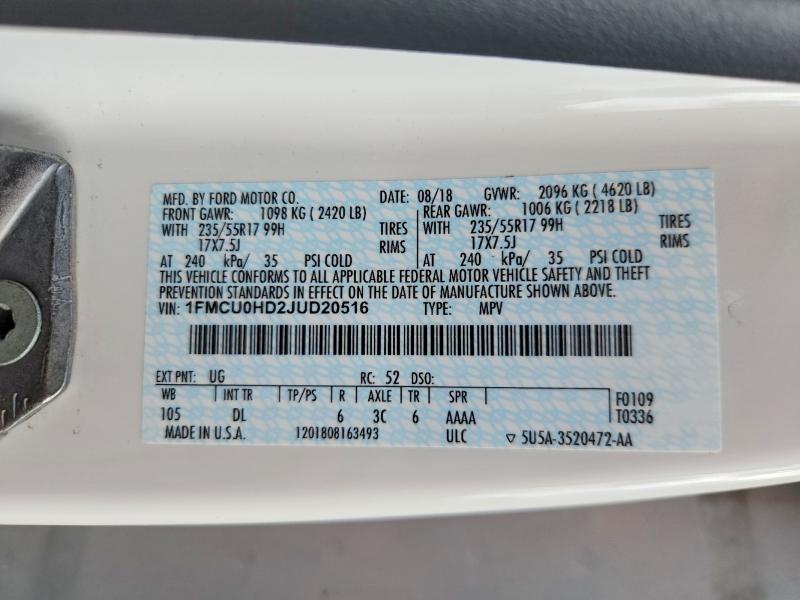 Aukcja sprzedaży 2018 Ford Escape, vin: 1FMCU0HD2JUD20516, numer aukcji: 54865816