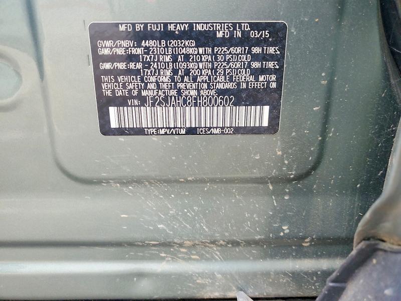 Продажа на аукционе авто 2015 Subaru Forester, vin: JF2SJAHC8FH800602, номер лота: 53266416
