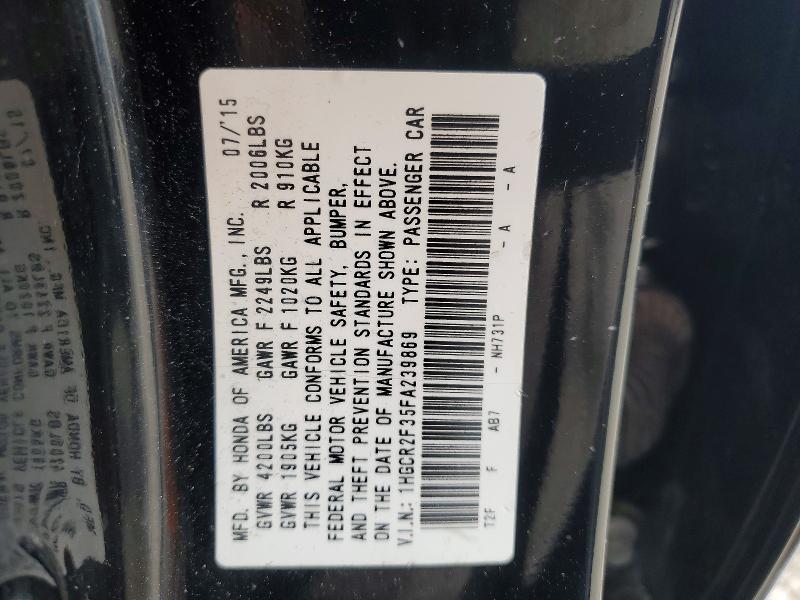 52701646 :رقم المزاد ، 1HGCR2F35FA239869 vin ، 2015 Honda Accord مزاد بيع