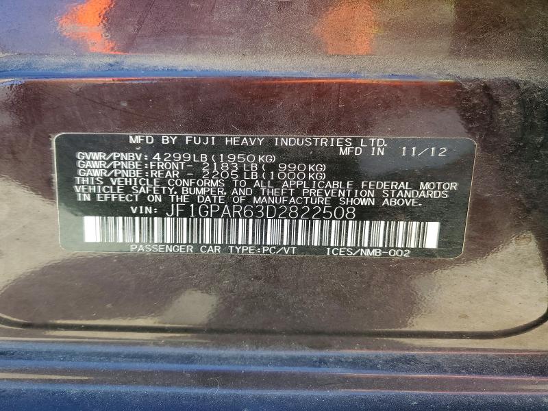 Aukcja sprzedaży 2013 Subaru Impreza, vin: JF1GPAR63D2822508, numer aukcji: 54017116