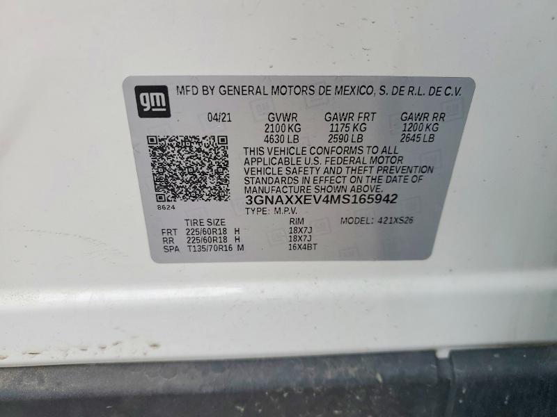 Продаж на аукціоні авто 2021 Chevrolet Equinox, vin: 3GNAXXEV4MS165942, номер лоту: 54181416