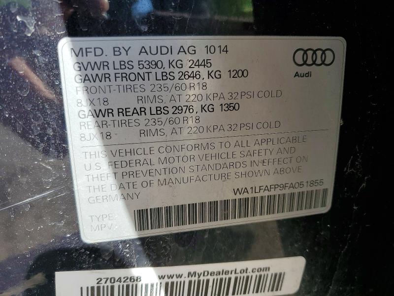 Продажа на аукционе авто 2015 Audi Q5, vin: WA1LFAFP9FA051855, номер лота: 51861916