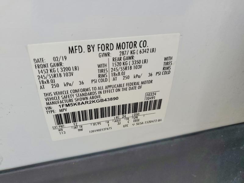 Продаж на аукціоні авто 2019 Ford Explorer, vin: 1FM5K8AR2KGB43890, номер лоту: 48736706