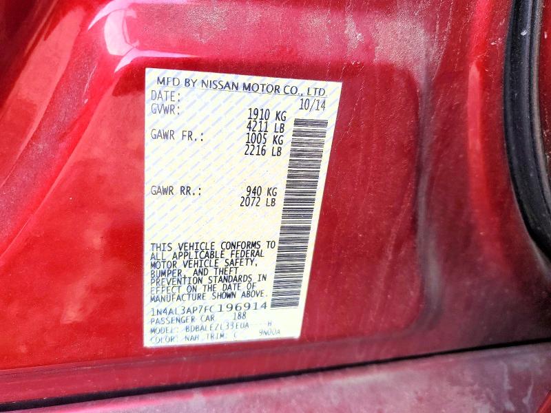 Aukcja sprzedaży 2015 Nissan Altima, vin: 1N4AL3AP7FC196914, numer aukcji: 54220656