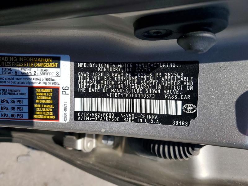 54052676 :رقم المزاد ، 4T1BF1FKXFU110573 vin ، 2015 Toyota Camry مزاد بيع