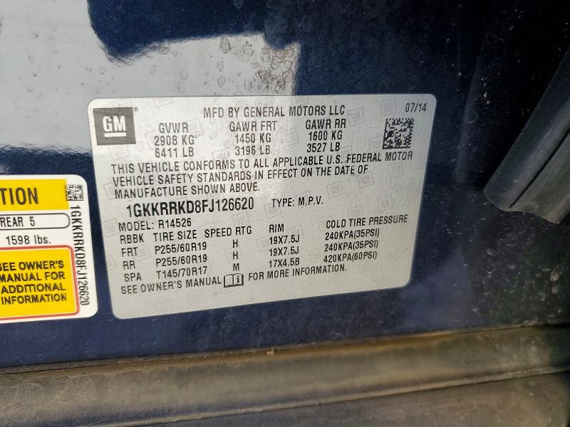 53693906 :رقم المزاد ، 1GKKRRKD8FJ126620 vin ، 2015 Gmc Acadia مزاد بيع