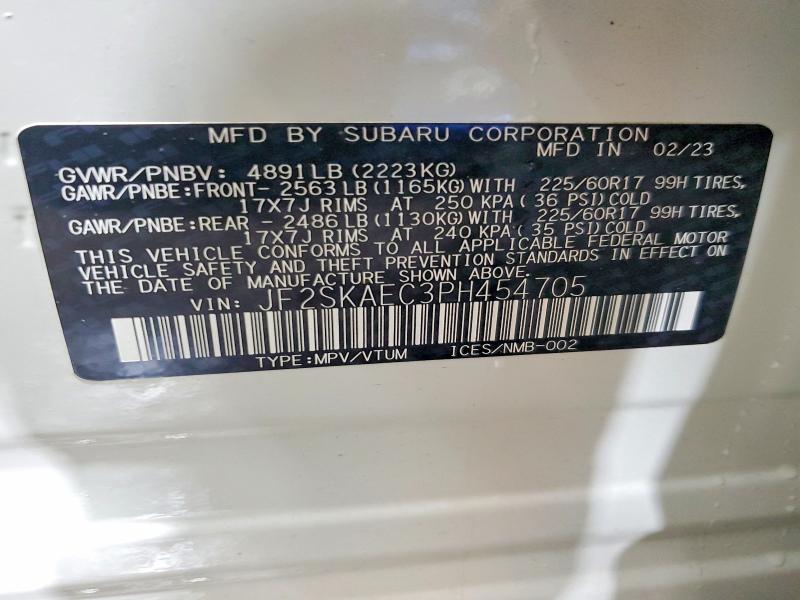 Продаж на аукціоні авто 2023 Subaru Forester, vin: JF2SKAEC3PH454705, номер лоту: 54466136