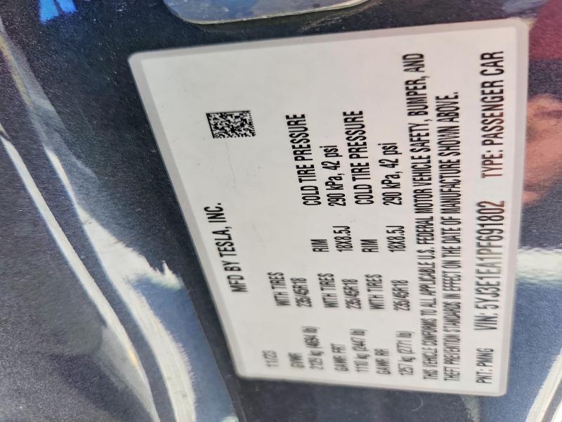 2023 Tesla Model 3 მანქანა იყიდება აუქციონზე, vin: 5YJ3E1EA1PF691802, აუქციონის ნომერი: 52900806