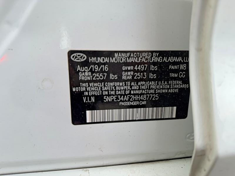 2017 Hyundai Sonata მანქანა იყიდება აუქციონზე, vin: 5NPE34AF2HH487725, აუქციონის ნომერი: 51923566