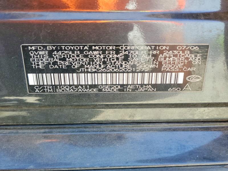 Aukcja sprzedaży 2006 Lexus Is, vin: JTHBK262062021272, numer aukcji: 54537786