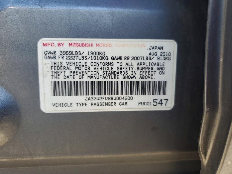 Aukcja sprzedaży 2011 Mitsubishi Lancer, vin: JA32U2FU8BU004200, numer aukcji: 52038676