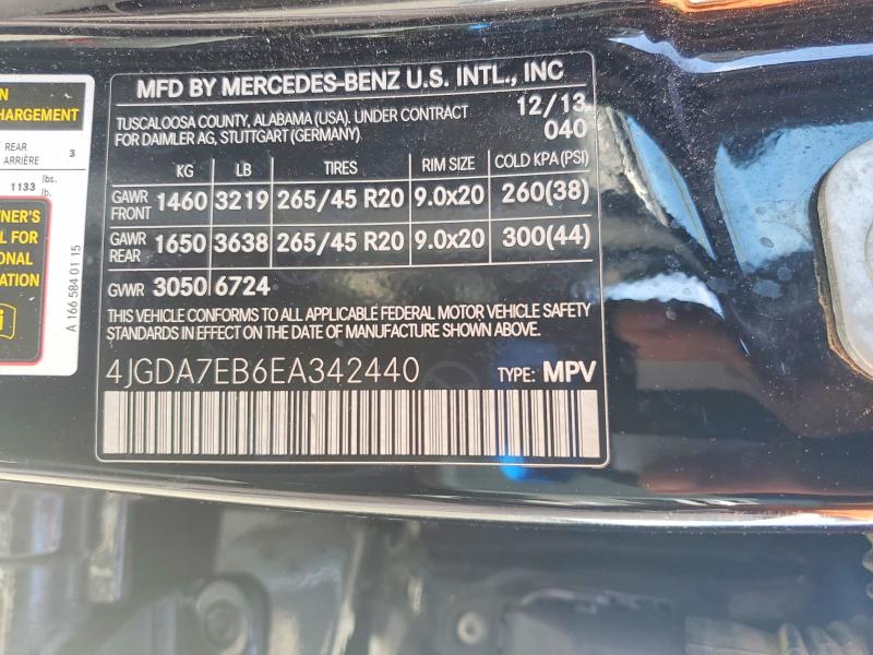 Aukcja sprzedaży 2014 Mercedes-benz Ml, vin: 4JGDA7EB6EA342440, numer aukcji: 54729346