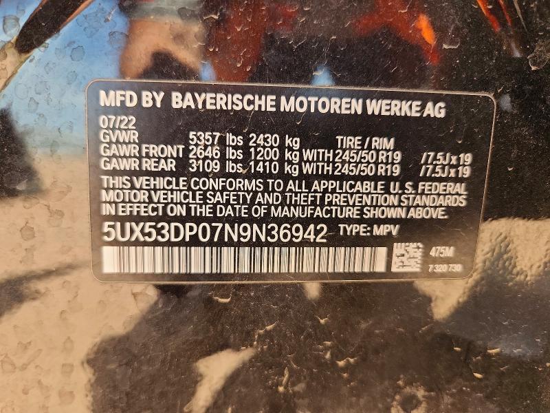 Продаж на аукціоні авто 2022 Bmw X3, vin: 5UX53DP07N9N36942, номер лоту: 53979586