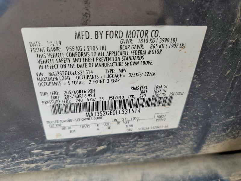 Aukcja sprzedaży 2020 Ford Ecosport, vin: MAJ3S2GE0LC331514, numer aukcji: 52488076