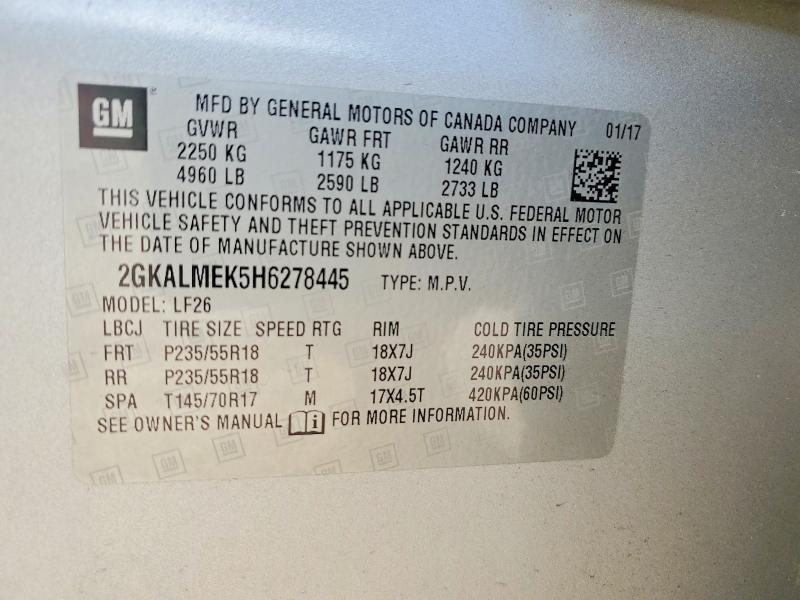 Продаж на аукціоні авто 2017 Gmc Terrain, vin: 2GKALMEK5H6278445, номер лоту: 53650026